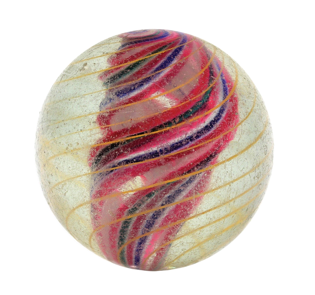 LARGE 2 1/32" DIVIDED CORE SWIRL MARBLE.