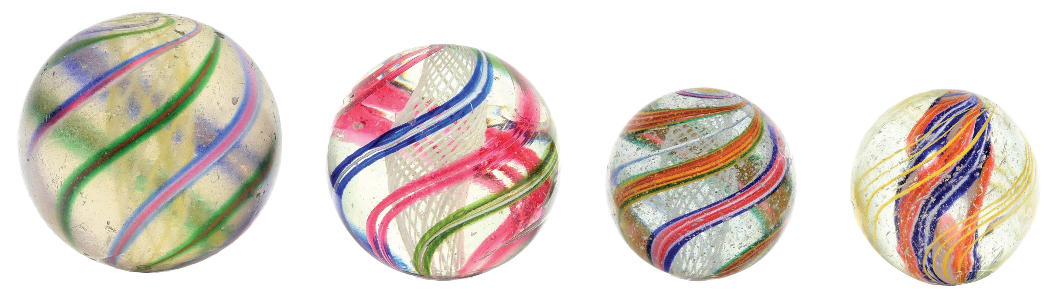 LOT OF 4: SWIRL MARBLES.
