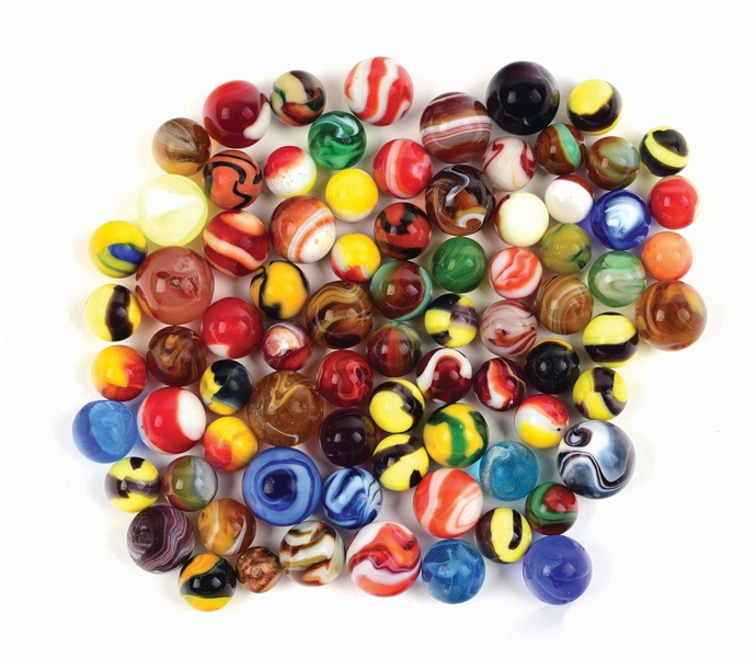 LOT OF 78: MACHINE-MADE MARBLES.