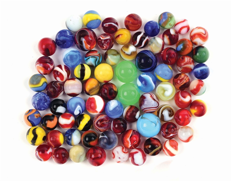 LOT OF 75: MACHINE-MADE MARBLES.