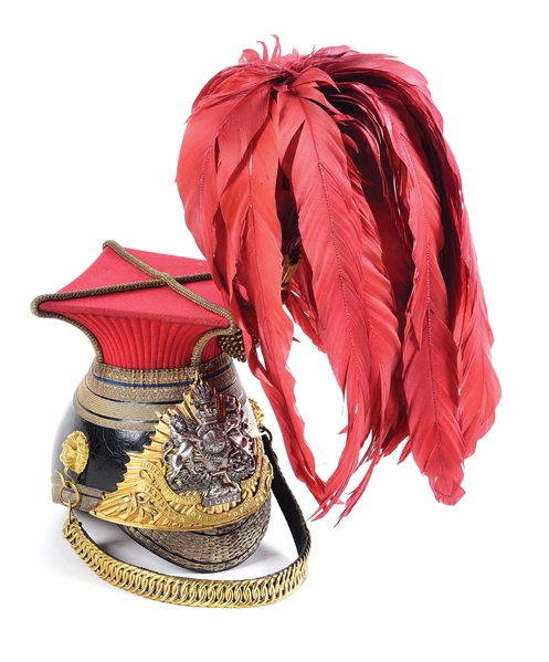 BRITISH 12TH LANCERS OFFICERS CHAPKA WITH ORIGINAL RED FEATHER PLUME.