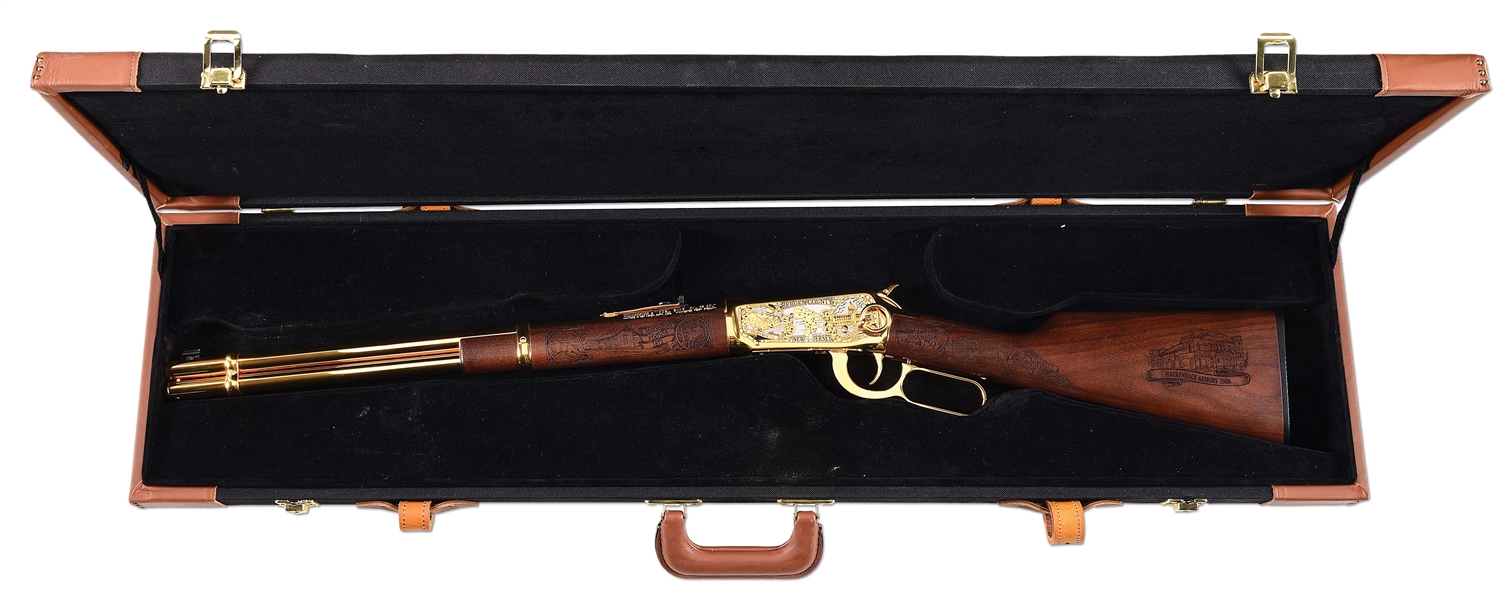 (M) CASED BERGEN COUNTY NEW JERSEY COMMEMORATIVE WINCHESTER MODEL 94AE SADDLE RING CARBINE.