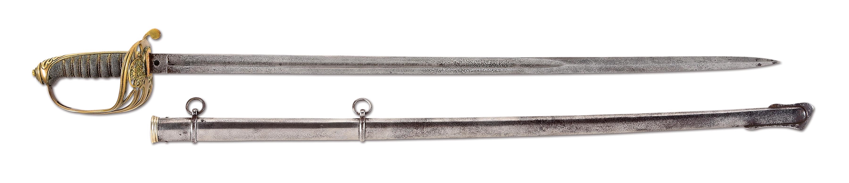 BRITISH 1854 PATTERN INFANTRY OFFICER’S SWORD PRESENTED BY SERGEANTS TO ONE OF THEIR OWN UPON HIS COMMISSION.