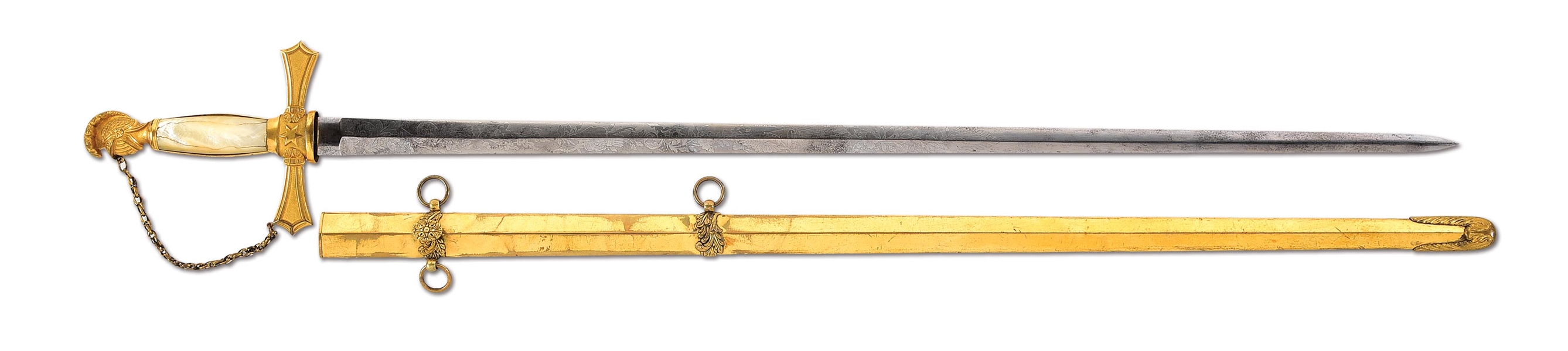 AMES 1840 MILITIA OFFICERS SWORD WITH PEARL GRIPS.