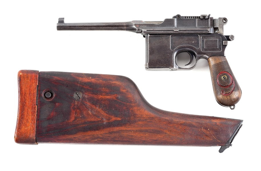 (C) MAUSER C96 RED 9 SEMI AUTOMATIC PISTOL WITH STOCK.