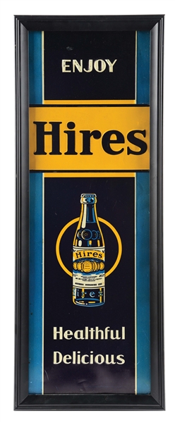 ENJOY HIRES EMBOSSED TIN SIGN W/ BOTTLE GRAPHIC.