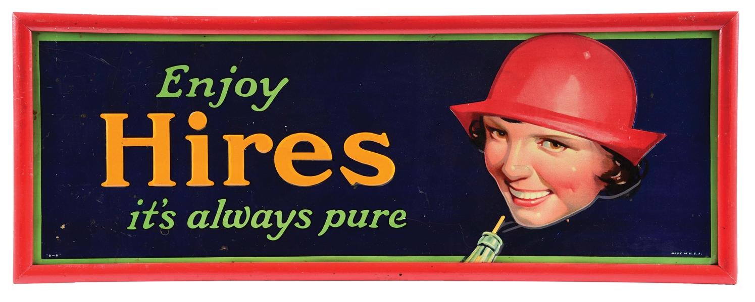 ENJOY HIRES EMBOSSED TIN SIGN W/ BEAUTIFUL WOMAN GRAPHIC.