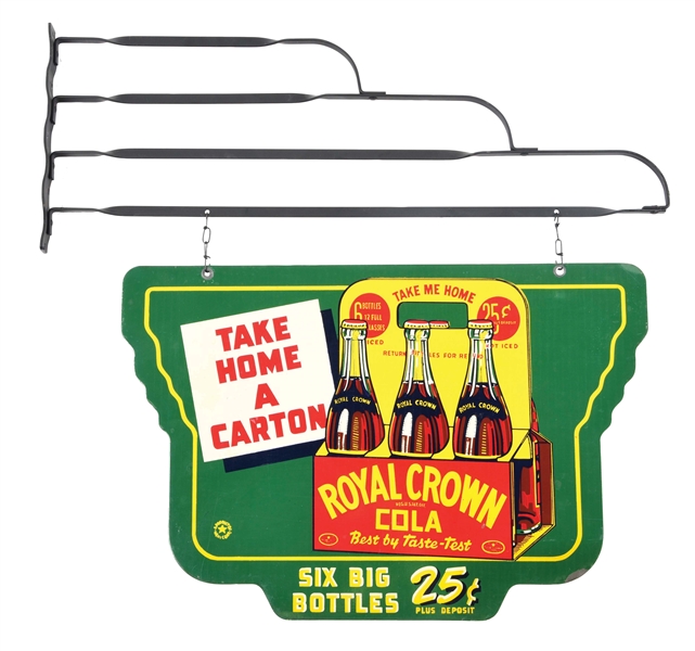 ROYAL CROWN COLA TIN SIGN W/ BRACKET HANGER.