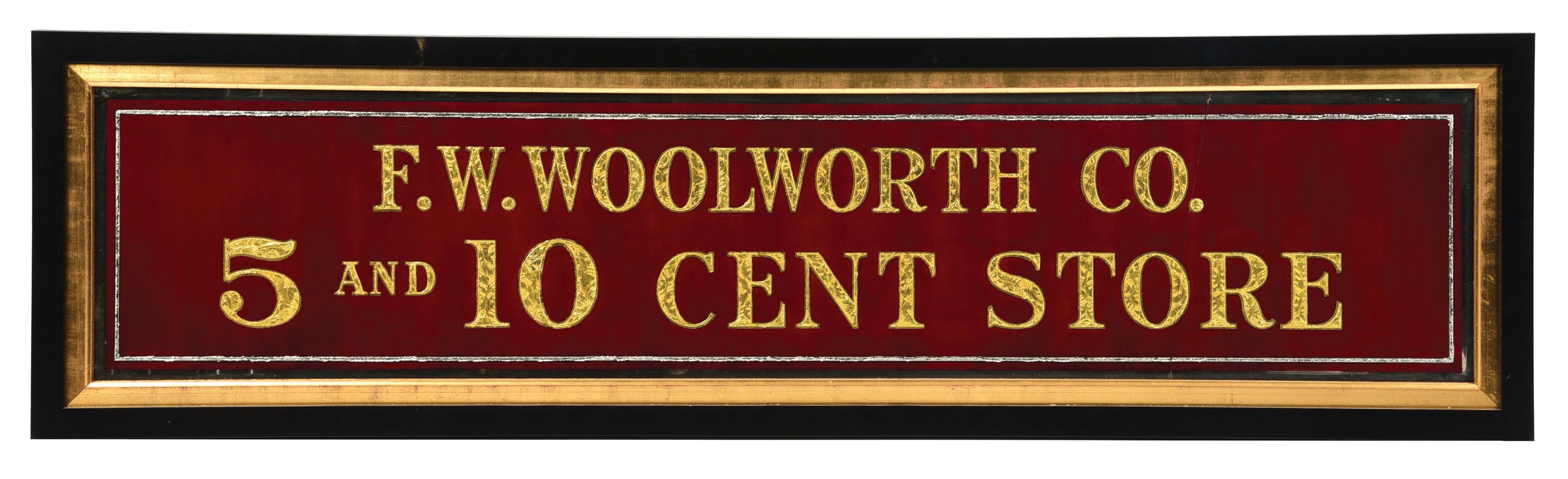 REVERSE-ON-GLASS WOOLWORTH 5¢ & 10¢ STORE SIGN.