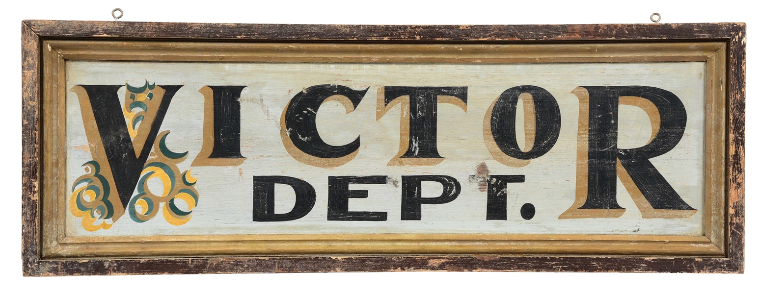 WOODEN VICTOR DEPOT TRADE SIGN.