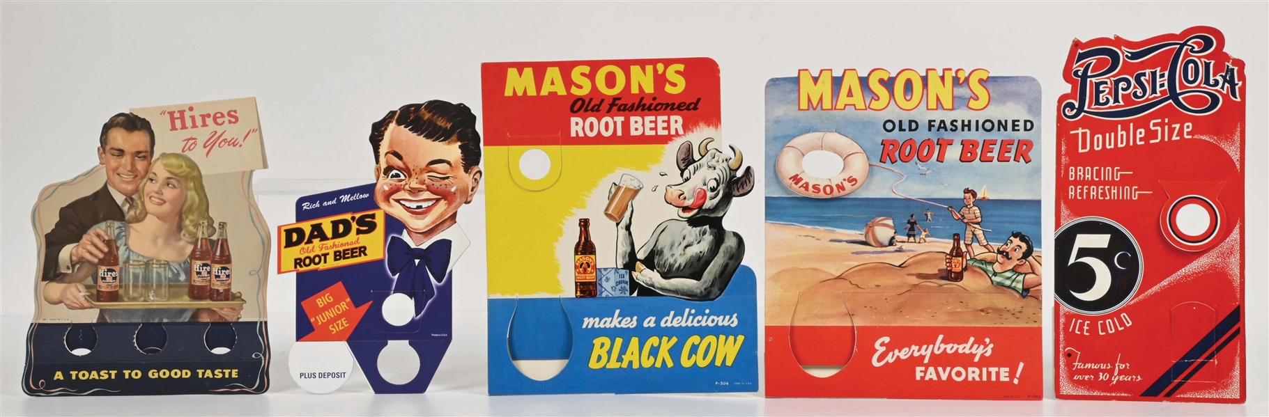 COLLECTION OF 5 SODA BOTTLE TOPPERS.