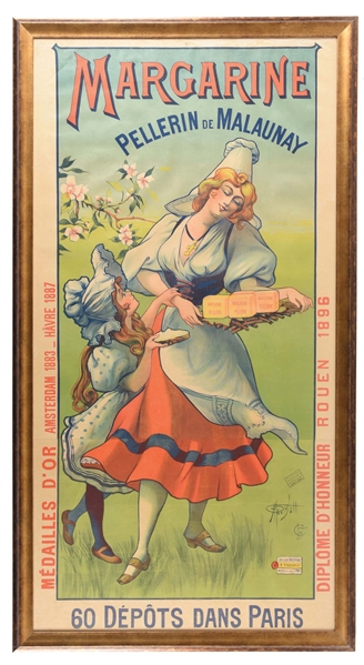 EARLY MARGARINE PELLERIN DE MALAUNAY W/ OUTSTANDING EARLY MOTHER & DAUGHTER GRAPHIC.