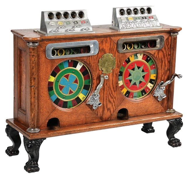 CAILLE DOUBLE COUNTER WHEEL SLOT MACHINE MADE FOR THE ENGLISH MARKET.