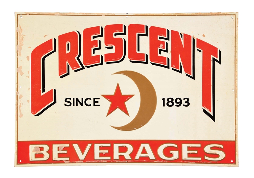 CRESCENT BEVERAGES NEW OLD STOCK TIN SIGN.