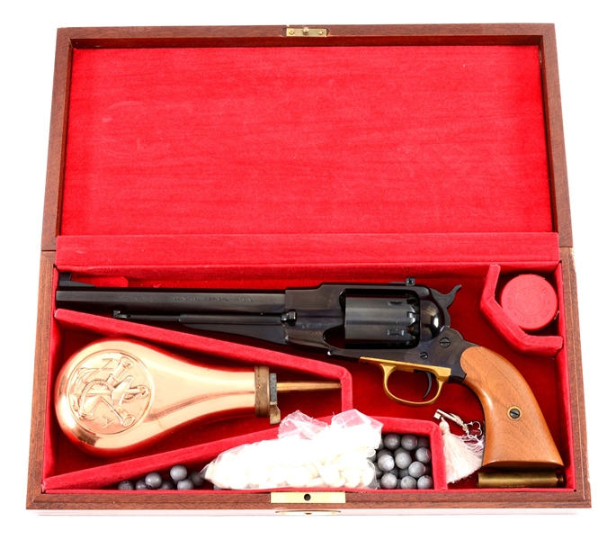(A) CASED NAVY ARMS 1858 ARMY PERCUSSION REVOLVER.