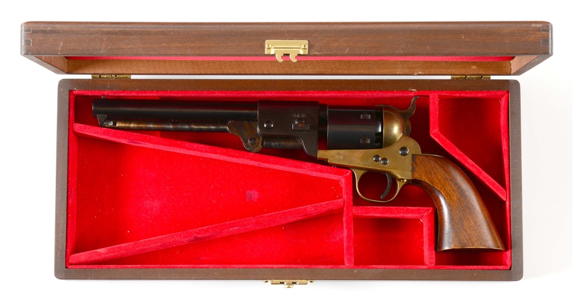 (A) CASED NAVY ARMS UBERTI MODEL 1851 NAVY PERCUSSION REVOLVER.