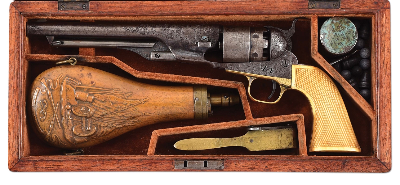 (A) CASED AND ENGRAVED COLT MODEL 1860 ARMY PERCUSSION REVOLVER.