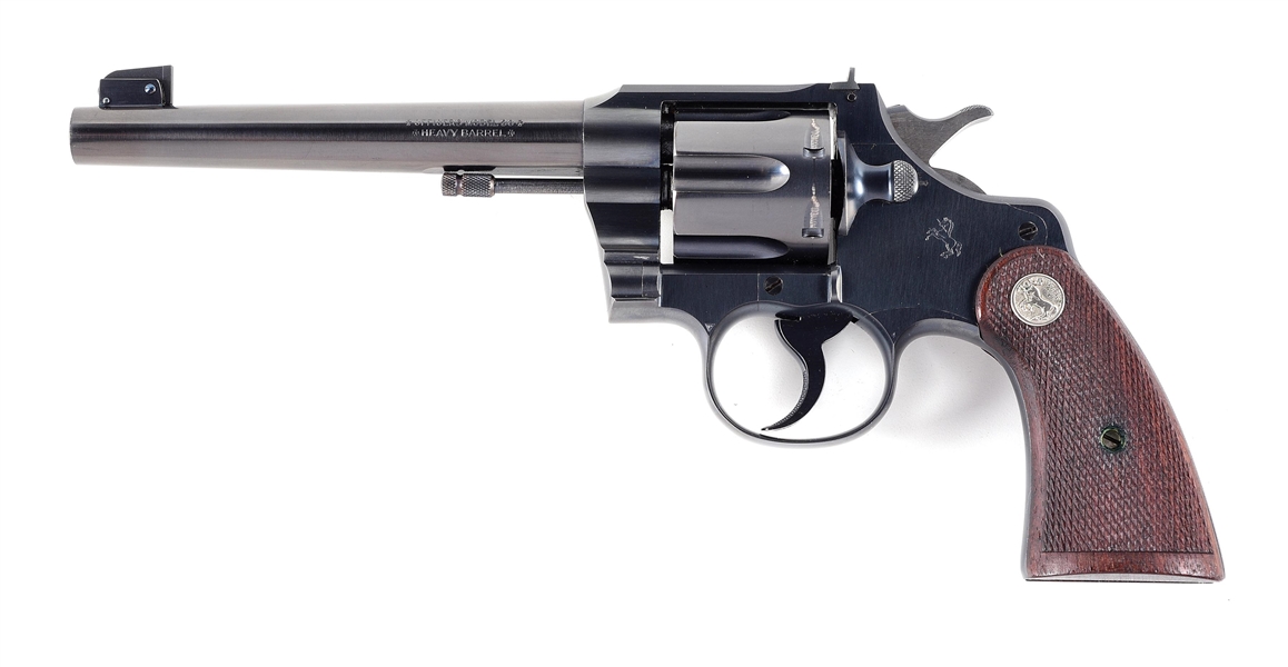 (C) COLT OFFICERS MODEL HEAVY BARREL THIRD ISSUE FLAT TOP TARGET DOUBLE ACTION REVOLVER WITH ORIGINAL BOX (1937).