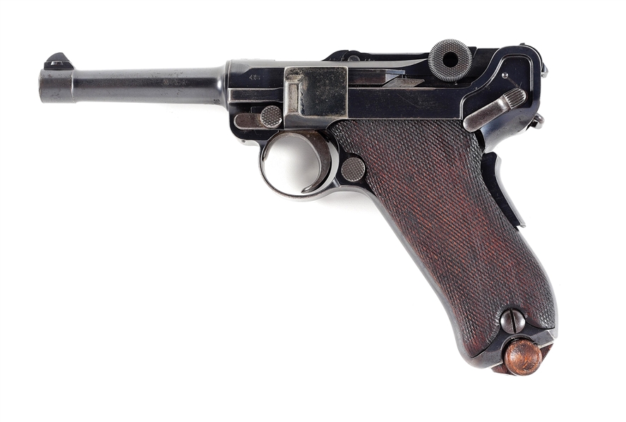 (C) HANS TAUSCHER IMPORTED DWM 1906 AMERICAN EAGLE LUGER PISTOL ALLEGEDLY ISSUED TO A GERMAN AGENT.