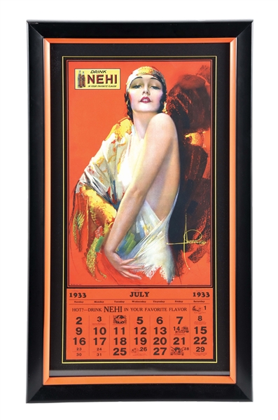 "DRINK NEHI" PAPER LITHOGRAPH CALENDAR W/ OUTSTANDING BEAUTIFUL LADY GRAPHIC.