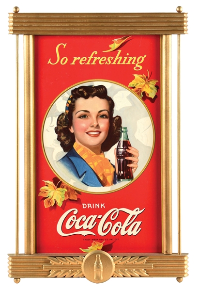 OUTSTANDING "DRINK COCA-COLA SO REFRESHING" CARDBOARD LITHOGRAPH W/ BEAUTIFUL WOMAN GRAPHICS.