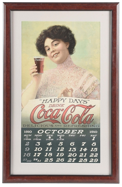 OUTSTANDING & EARLY HAPPY DAYS DRINK COCA-COLA PAPER LITHOGRAPHED CALENDAR.