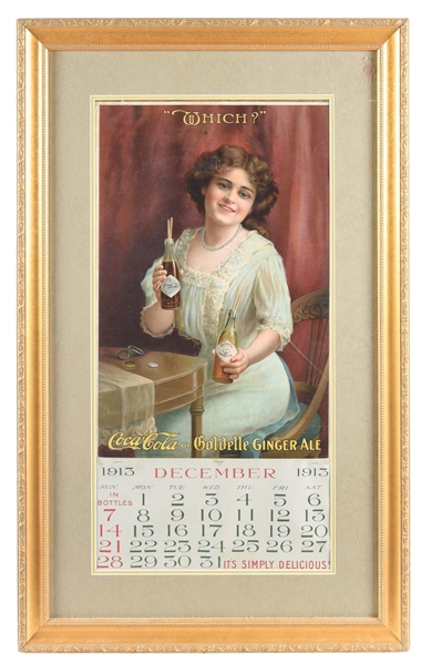 COCA-COLA OR GOLDELLE GINGER ALE PAPER LITHOGRAPHED CALENDAR W/ BEAUTIFUL WOMAN GRAPHIC.