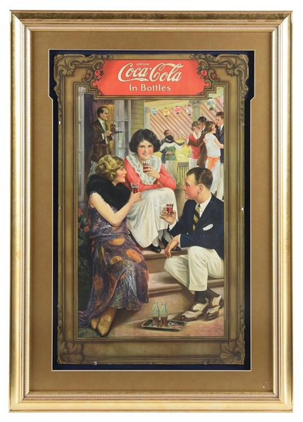 1922 “FRIENDS GATHERING” COCA-COLA HEAVY CARDBOARD POSTER.