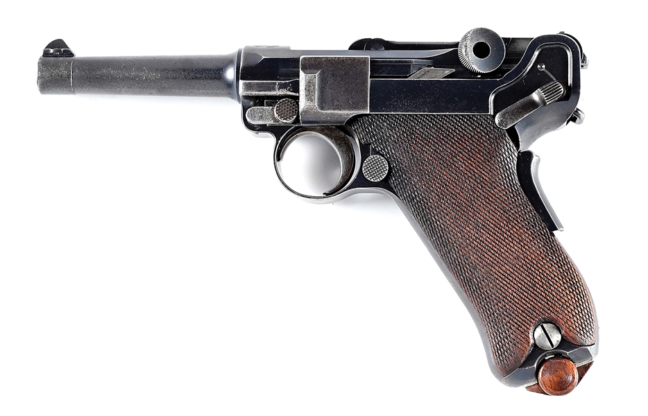 (C) DWM MODEL 1902 AMERICAN EAGLE FAT BARREL LUGER SEMI AUTOMATIC PISTOL.