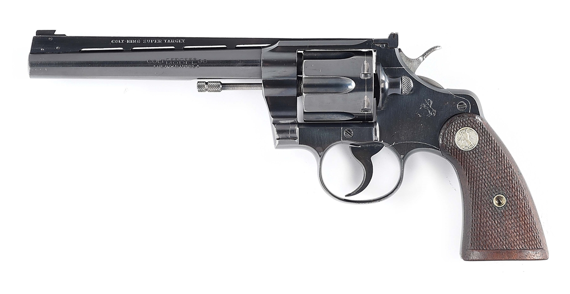 (C) COLT OFFICERS MODEL DOUBLE ACTION REVOLVER WITH KING SUPER TARGET RIB.