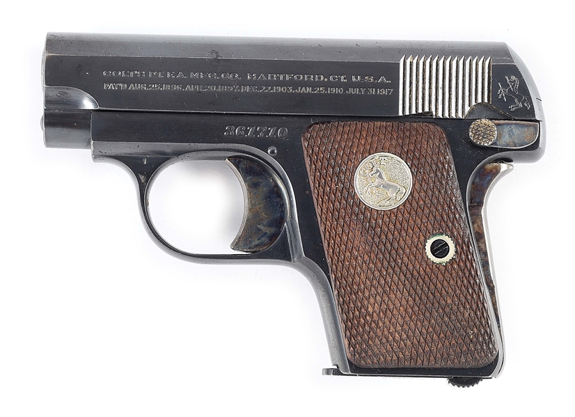 (C) COLT MODEL 1908 VEST POCKET SEMI AUTOMATIC PISTOL.