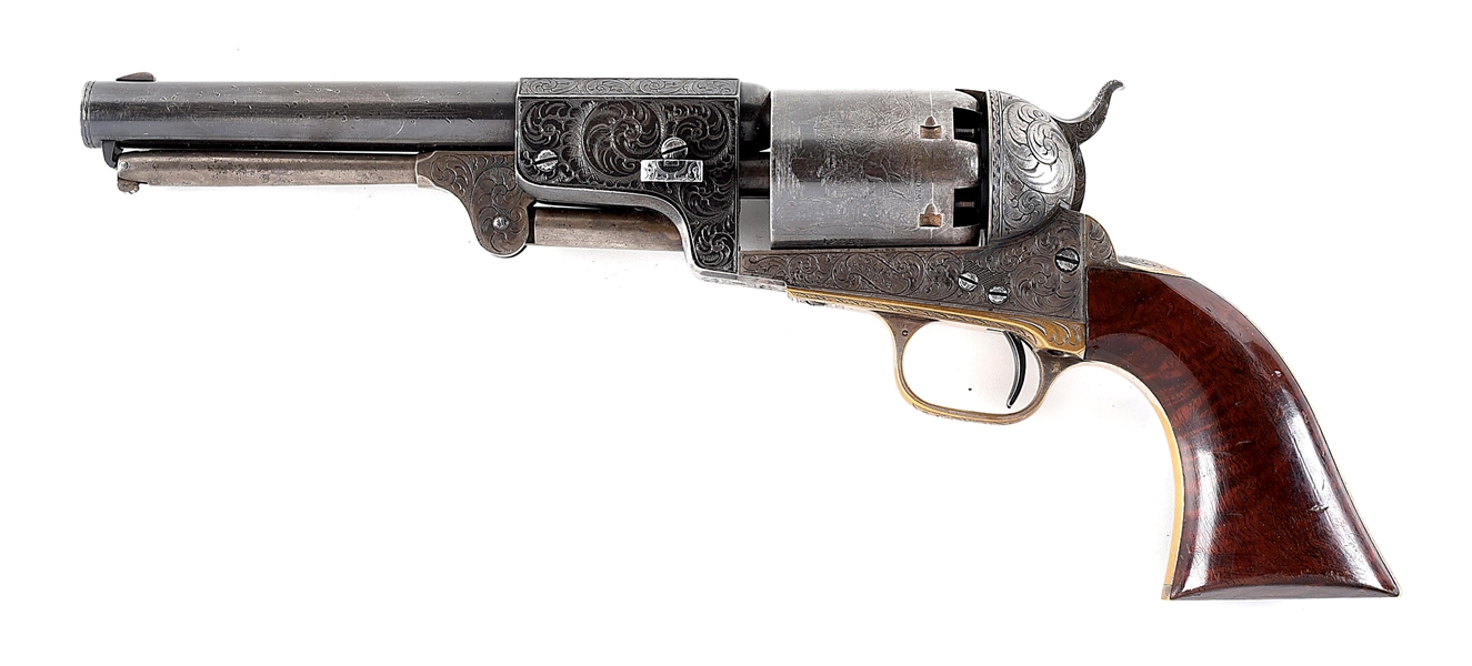 (A) AFTERMARKET UPGRADED ENGRAVED COLT DRAGOON PERCUSSION REVOLVER.