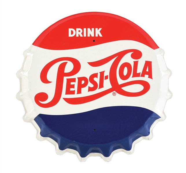 DRINK PEPSI-COLA DIE-CUT BOTTLE CAP SIGN.