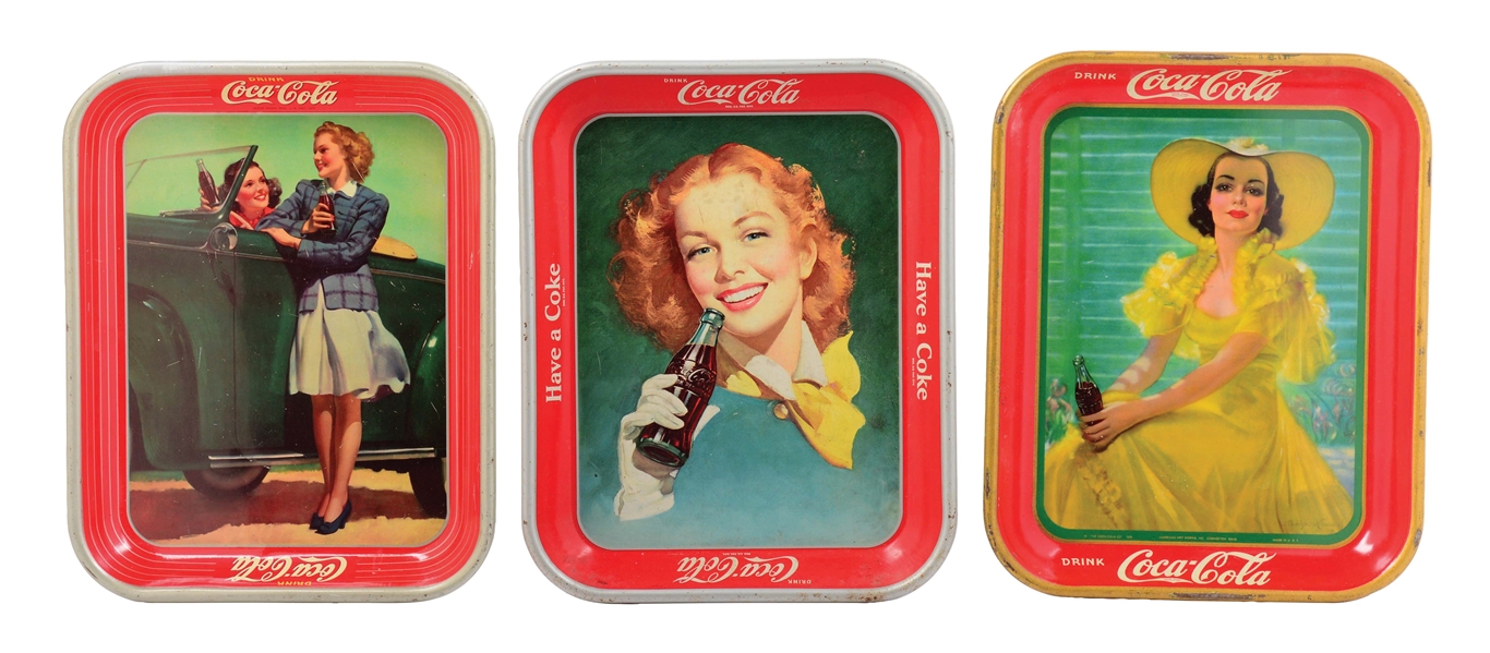 COLLECTION OF 3 COCA-COLA TIN LITHOGRAPH SERVING TRAYS.
