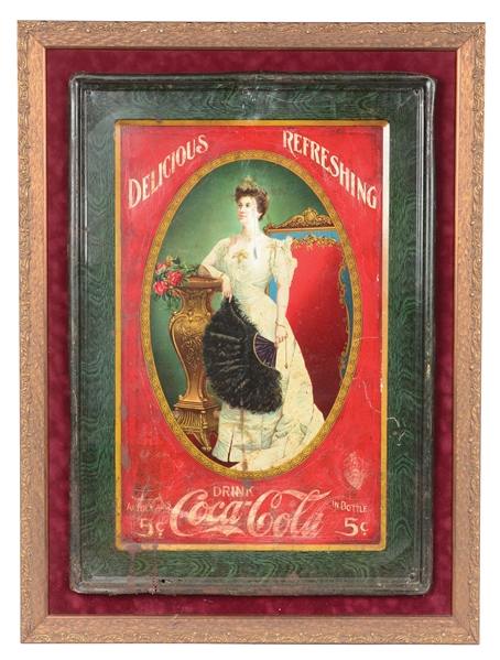 1905 DELICIOUS REFRESHING COCA-COLA TIN FRAMED ADVERTISEMENT.