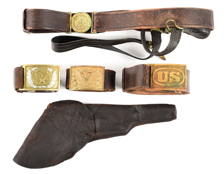 LOT OF 5: US CIVIL WAR-INDIAN WARS BELTS AND HOLSTER.