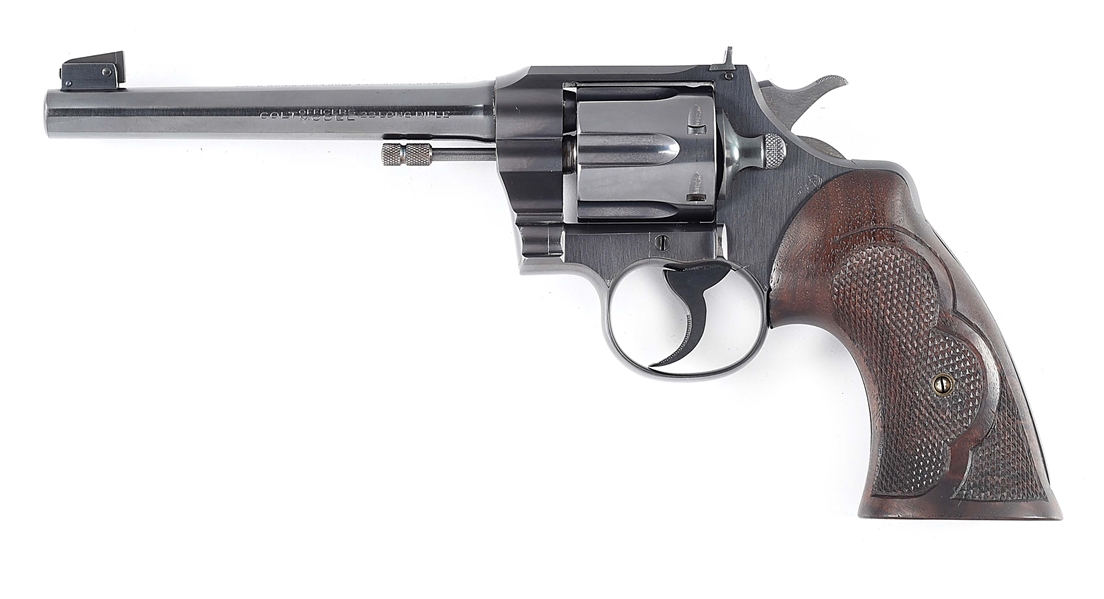 (C) COLT OFFICERS MODEL TARGET .22 DOUBLE ACTION REVOLVER WITH ROPER GRIPS.