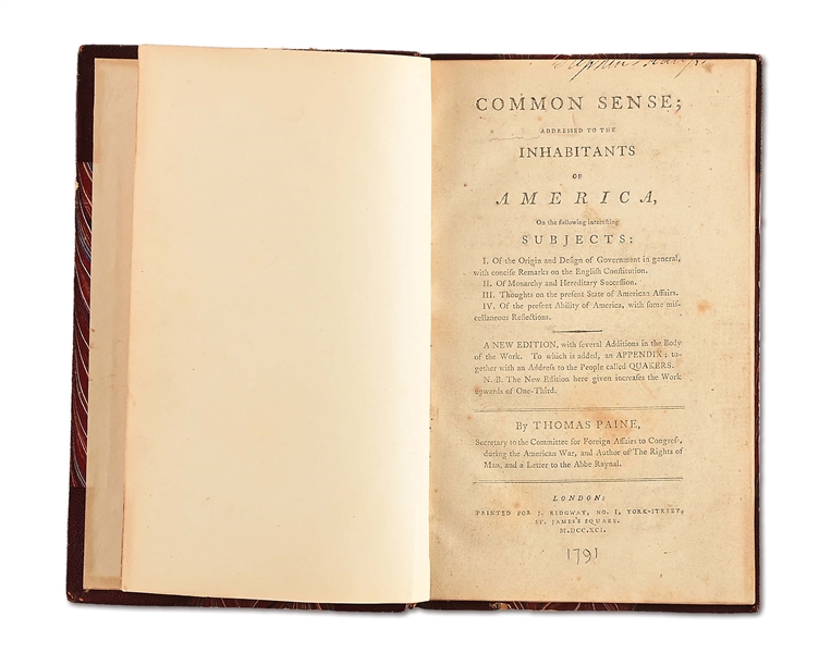 1791 COPY OF THOMAS PAINES COMMON SENSE, EX-LATTIMER.