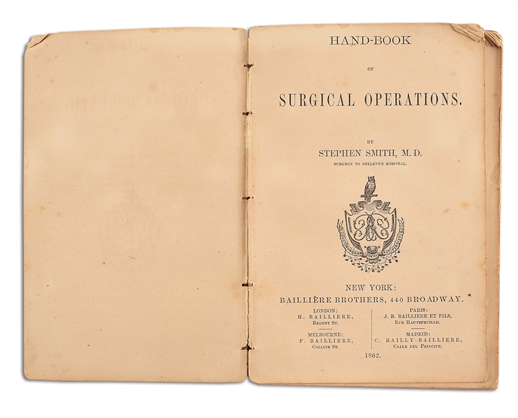 INSCRIBED HAND BOOK OF SURGICAL OPERATIONS OF ORASMUS SMITH, SURGEON IN 3 FIGHTING REGIMENTS.
