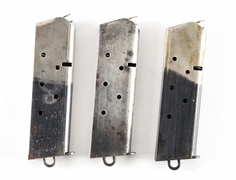 LOT OF 3: EARLY LANYARD LOOP COLT 1911 MAGAZINES, INCLUDING 1 KEYHOLE.