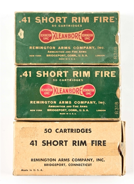 LOT OF 3: VINTAGE BOXES OF REMINGTON .41 SHORT RIM FIRE AMMUNITION.