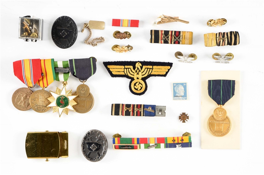 LOT OF GERMAN WWII AND AMERICAN MEDALS.