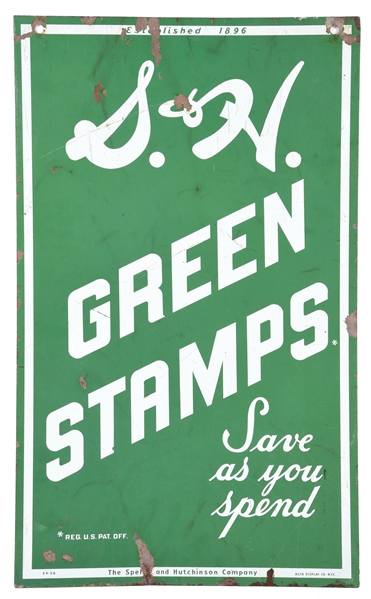 S&H GREEN STAMPS PORCELAIN SIGN.