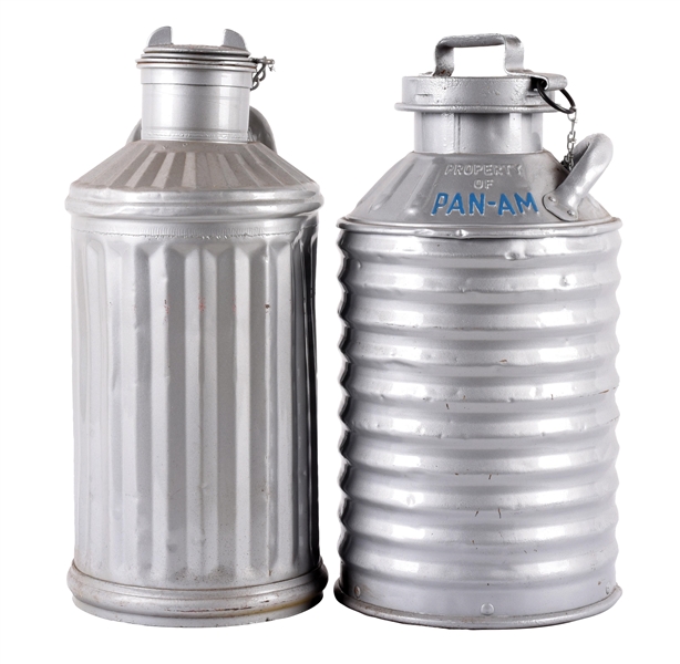 COLLECTION OF 2 5-GALLON METAL OIL CONTAINERS.