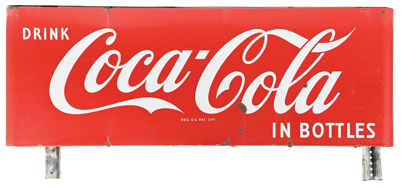 PORCELAIN COCA-COLA SLED SIGN W/ MOUNTING BRACKET.