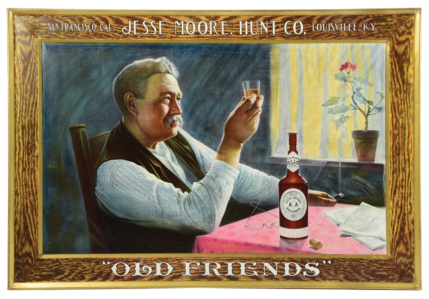 SELF-FRAMED TIN OLD FRIENDS BOURBON SIGN.