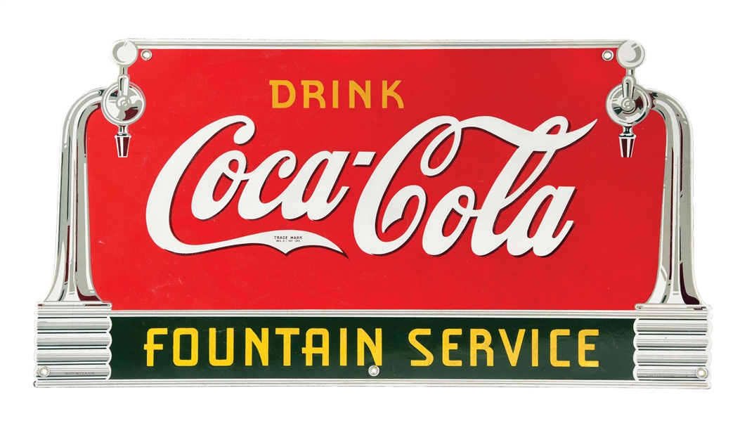 COCA-COLA POCELAIN FOUNTAIN SERVICE SIGN.