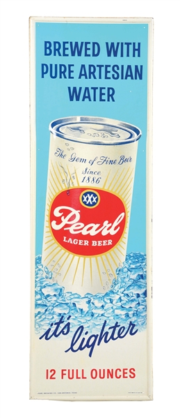 PEARL BREWING LAGER BEER SELF-FRAMED TIN SIGN W/ CAN GRAPHIC.