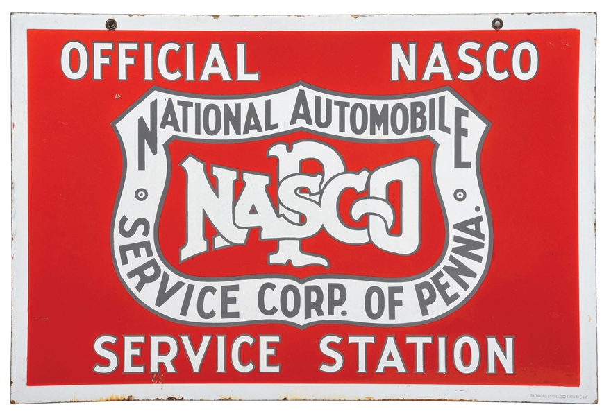 PORCELAIN NATIONAL AUTOMOBILE SERVICE CORP. SIGN.