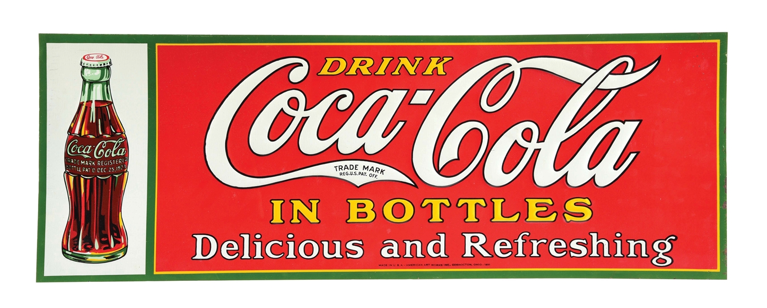 EMBOSSED TIN COCA-COLA CHRISTMAS BOTTLE SIGN.